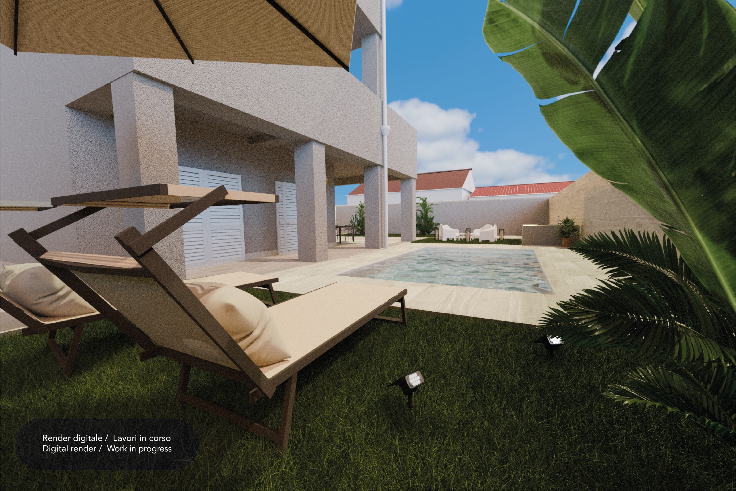 Una zona piscina pensata per pomeriggi lenti